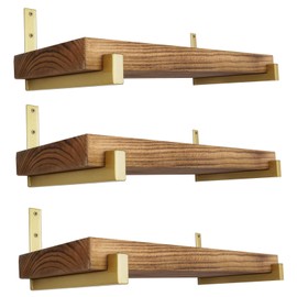 OVOV 6 Pack Heavy Duty Shelf Brackets Wall Mounted Industrial Farmhouse Floating Shelf Brackets with Lip (Gold 12")