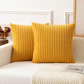 Kevin Textile Set of 2 Plush Velvet Corduroy Throw Euro Pillow Sham Cushion Cover for Sofa, 20 x 20 inch (50cm), Orange Yellow