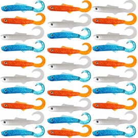 30pcs Fish WOW!® 4" Blam Swimbaits Minnows Fat bass Squid 5 in (w/The Tail Extended) Curly Tail Minnow blams Fishing Soft Lure - 3 Colors