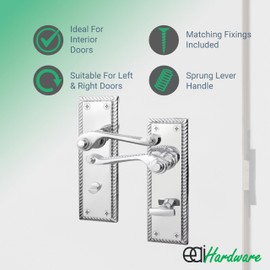 EAI Polished Chrome Georgian Scroll Bathroom Door Handle Set - 1 Pair of Internal Lever Handles & Lock (64mm) - Rope Design