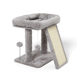 Psicway 17.7-inch Small Cat Tree Tower with Scratching Post for Indoor Cats,Light Grey