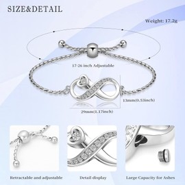 Infinity Urn Bracelet for Ashes for Women Men, Stainless Steel Ashes Adjustable Bracelet Bangles Keepsake Memorial Jewelry Ash Holder for Human (J)