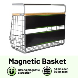 Magnetic Shelf for Fridge with Wood Lid, Fruit Potato and Onion Storage Bins, Pantry Organizers & Storage, Large Container Magnetic Spice Rack for Refrigerator, Kitchen Counter, Cabinet (2, Silver)