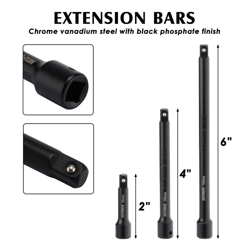 MIXPOWER 55 Pieces 1/4" Dr. Impact Socket Set, CR-V, 6