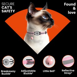 ilFindYou Cat Collar with Bells, Reflective Cat Collars Breakaway with Qr Code, Adjustable Kitten Collar with Name Tag Pink