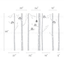 Simple Shapes Birch Tree with Owl Wall Decal - Scheme C - 96" (243 cm) Tall Trees