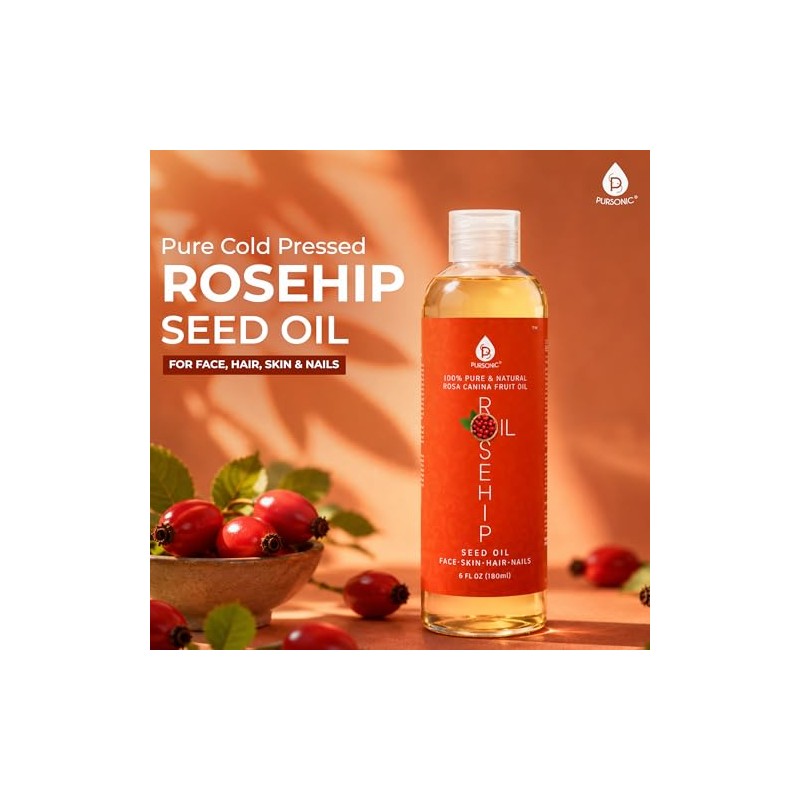 Pursonic Rosehip Oil for Face, Nails, Hair and Skin, 6