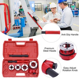 Gdrasuya10 Manual BSPT Ratchet Pipe Threader Kit Ratcheting Pipe Threading Tool Set 4 Dies 1/2", 3/4", 1", and 1-1/4" Portable Thread Cutting Steel Plumbers Set with Case, NOT NPT (4 Dies)