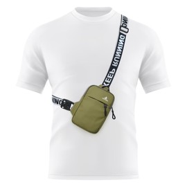 Peicees Mini Crossbody Sling Bag Chest Bag Dual Pocket Water Resistant Fanny Pack Running Phone Holder for Men Women Workout Travel, Army Green