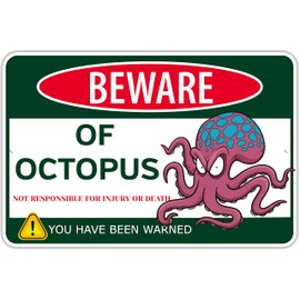Saraheve - Cartel de metal con texto en inglés "Beware of Pulpus" (20,5 x 30,5 cm), diseño de pulpo
