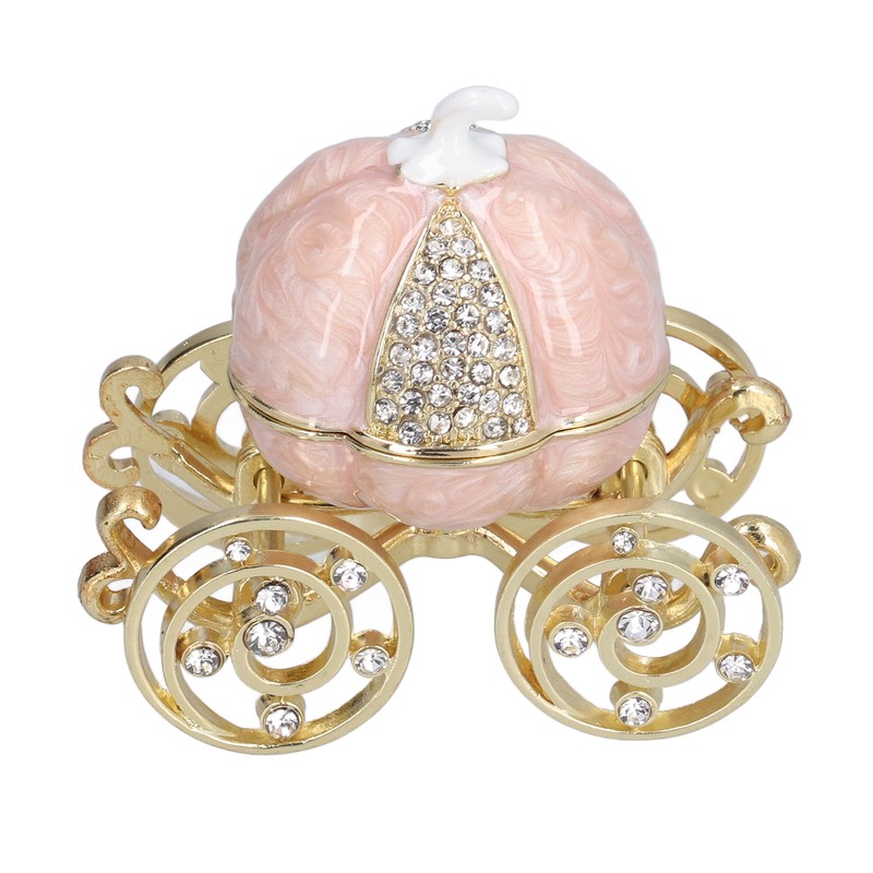 Jewelry Organizer White Golden Pumpkin Carriage Shape Rhinestone Storage Box