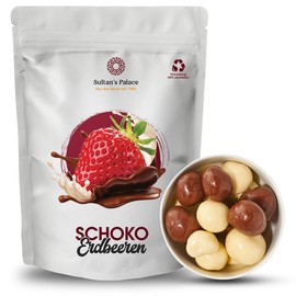 Sultan’s Palace - Gefriergetrocknete Erdbeeren in weißer Schokolade und Vollmilchschokolade – 200 g/Gefriergetrocknete Erdbeeren mit Schokolade – fruchtig und knackig/Schokofrüchte