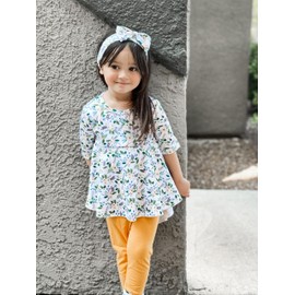 fioukiay 4T Toddler Girls-Spring-Outfits-Boutique-Clothes Fall Winter Outfits Floral Tunic Dress Top Leggings Pants Headband Playwear Set (Yellow, 4T)
