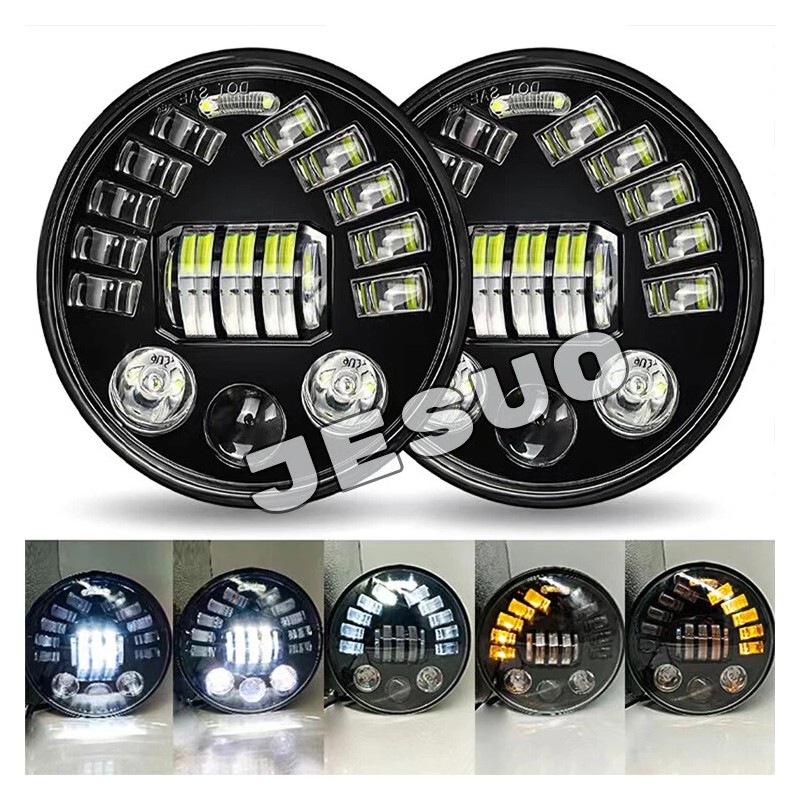 JESUO PAIR 7" inch Round LED Headlights High/Low Beam For
