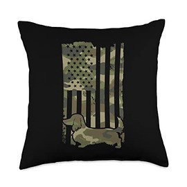 Long Haired Dapple Dachshund Gifts For Women Men Wiener Dog Graphic-Dackel & Dachshund USA Flag 4th July Throw Pillow, 18x18, Multicolor