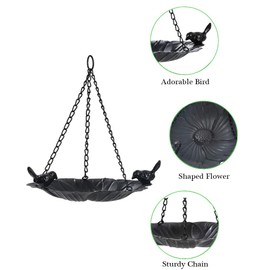 Jemeni Hanging Bird Feeder Tray Outside, Seed Tray Plate for Bird Feeder, Outdoor Garden Backyard for Attracting Birds, Black…