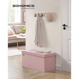 SONGMICS 30 Inches Folding Storage Ottoman Bench, Storage Chest, Foot Rest Stool, Bedroom Bench with Storage, Jelly Pink ULSF047R11