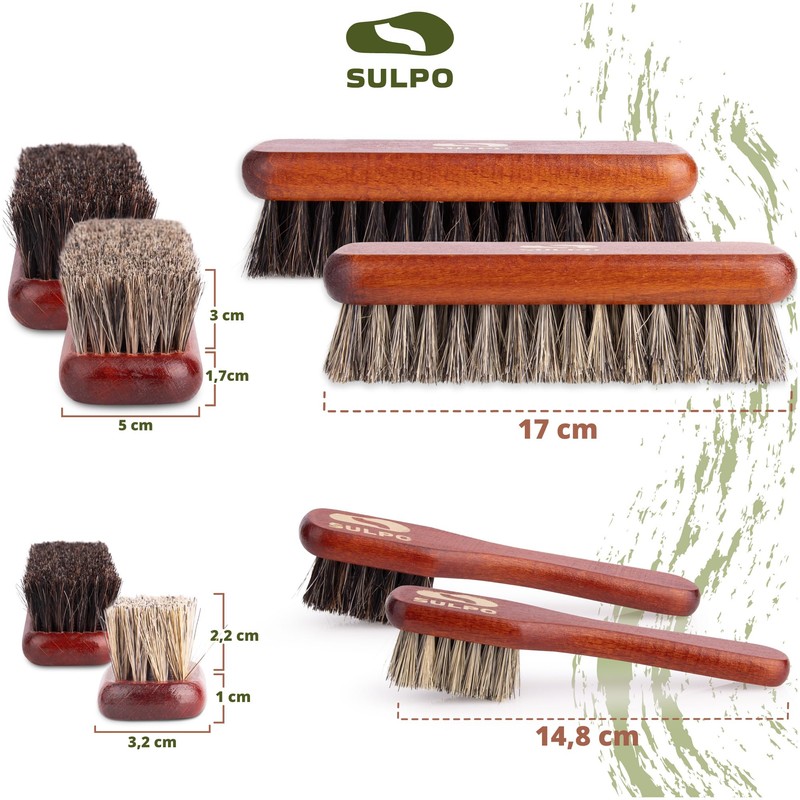 SULPO Schuhbürsten Set - weiche Rosshaar Schuhbürste, hochwertige Schuhpflege mit