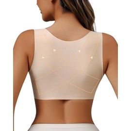 USEASY Front Closure Chest Brace Up for Women Lightweight Posture Corrector Sleeveless Slimming Back Brace Support Shaper Beige L