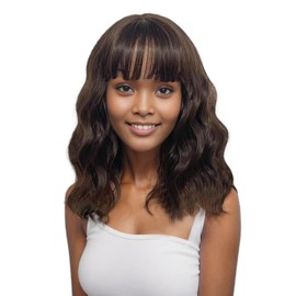 MaxlaceWig Brown Wig with Bangs Bob Wig Synthetic Short Bob Wig Dark Brown Wavy Wig Synthetic Heat Resistant Fiber Wigs for Women 14 Inch