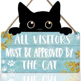 Funny Cat Signs Cat Wall Decor Pet Door Hanging Decor All Visitors Must Be Approved By The Cat Sign Welcome Home Gifts Cat Decor For Cat Lovers Wooden Sign Cats Welcome People Tolerated Wood Plaque