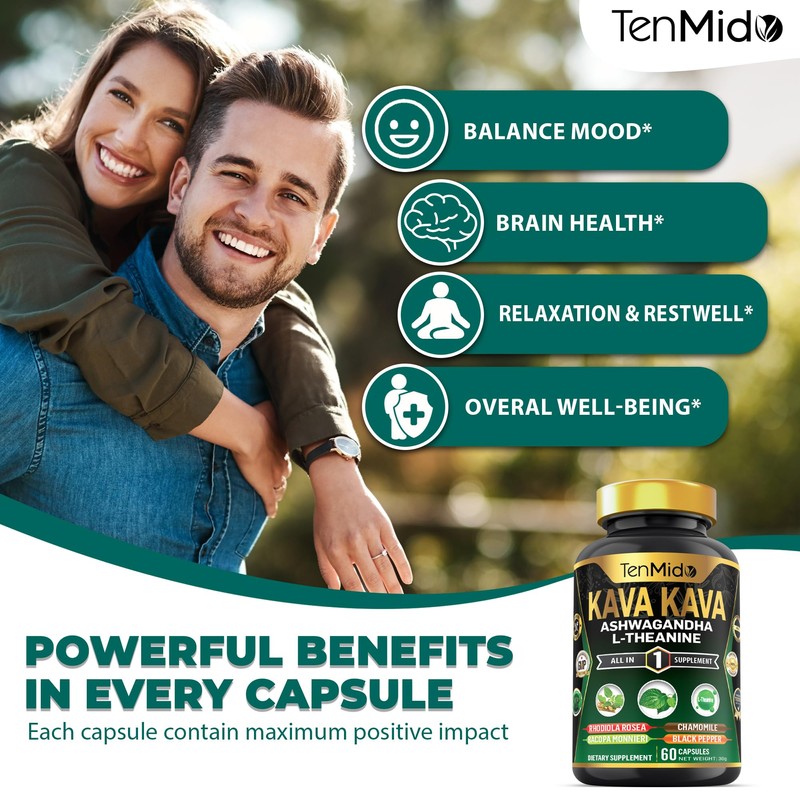 Kava Kava Supplement - 7in1 Blend with Ashwagandha, L-Theanine, Rhodiola,