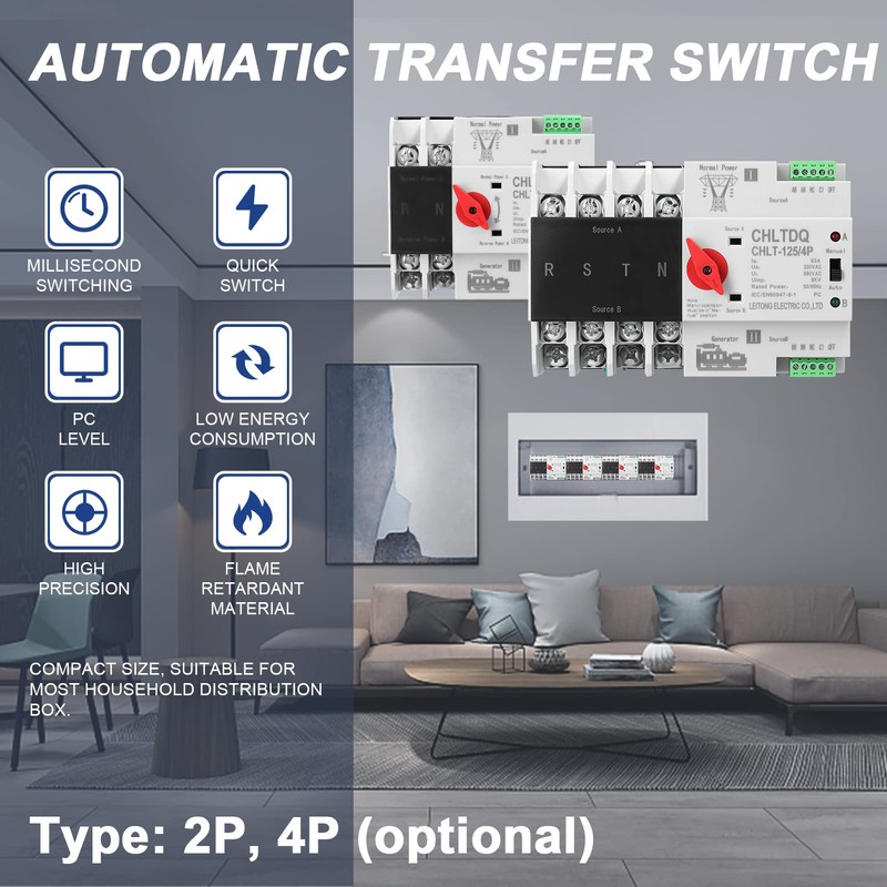 Compact Automatic Transfer Switch Electrical Selector Switches Dual Power Switch