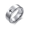 8mm Titanium Steel Silver Fidget Ring Engraved Small Cross Stainless
