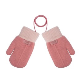 Kids Warm Winter Soft Gloves Full Finger Thick Knitted Hook Outdoor Gloves Skiing Snowboard Bicycle Cold with String Anti Lost for Girls Boys