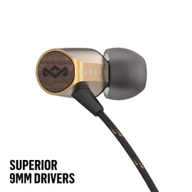Marley Uplift 2.0 - Noise Isolating in-Ear Headphones/Earphones, 9mm Drivers, Hands-Free Calling in-Line Mic, 1 Button Control, Includes Earbuds in 3 Sizes for Perfect Fit – Gold
