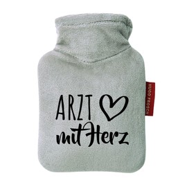 Huuraa Taschenwärmer Arzt mit Herz Geschenk 0,2 Liter Grey Mini Veloursbezug Arzt Geschenkidee