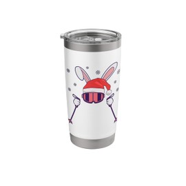 Skiing Rabbit with Ski Poles, Ski Goggles and Santa Hat Stainless Steel Insulated Tumbler