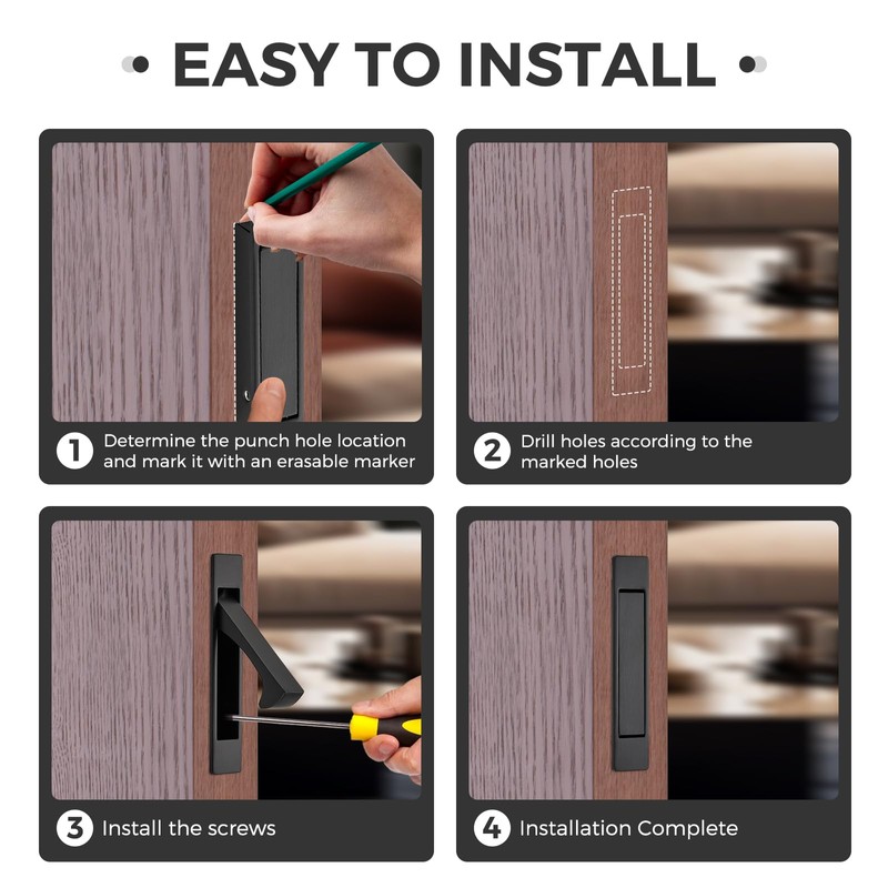 JOY DECOR Pocket Door Pull Handle, Edge Pull, Matte Black