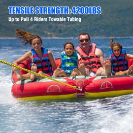 SETYPARY 4K 60FT Boat Tow Rope for Tubing, Fits 1-4 Person Towable Tubes Boating, Heavy-Duty Floating Tube Tow Rope for Watersports (Yellow & Black)