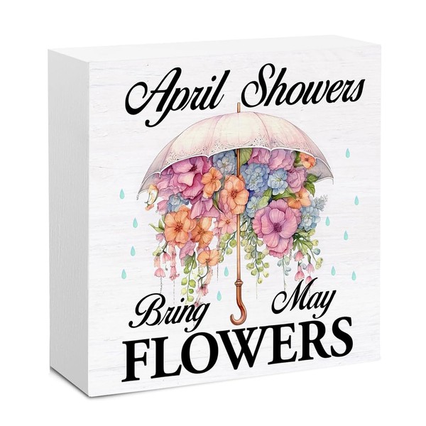 Hiagkmet Spring Decor Spring Wooden Sign, Farmhouse April Showers Bring