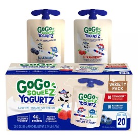 Gogo Squeez Yogurtz, Blueberry and Strawberry, 20 x 3oz Pouches, 60 oz, Low Fat
