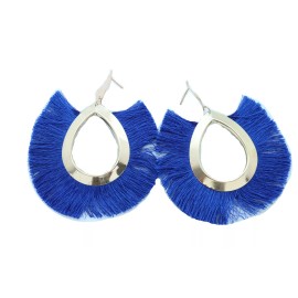 Unbranded Hot Women Earrings Set Gold Metal Stud Water Drop Cobalt Blue Fabric Tassel Glam