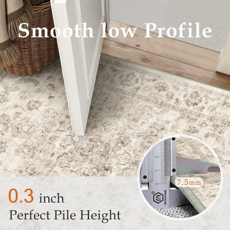 WondRg 2x6 Washable Neutral Runner Rug Beige Vintage Hallway Kitchen
