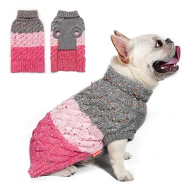 KYEESE Dog Sweater Color Block with Fuzzy Thread Knitted Turtleneck Dog Knitwear with dots in a Variety of Colors for Small Dogs Fall Winter Puppy Sweater, Pink, XS