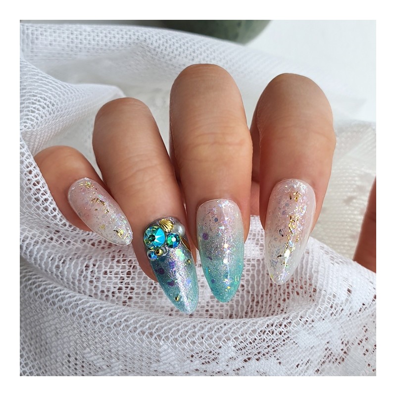 Peridot Shimmer Princess Handmade Nail Tips - Almond / 페리도트