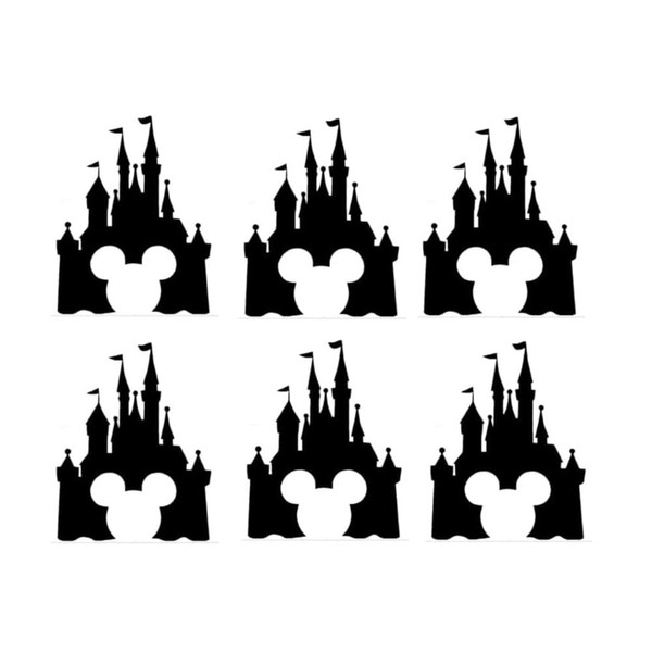 Pack of 6 Fairytale Castle with Mouse Face Mickey Inspired Novelty Decal (5cm x 4cm, Black)
