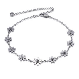 LEGENTLISUR Rose Gold/Gold/Gunmetal/Stainless Steel Color Daisy Ankle Bracelets for Women Cute Flower Anklet Adjustable Anklet Jewelry Gifts for Women, Inches, Stainless Steel, no gemstone