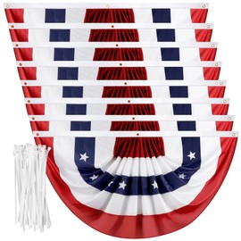USA Pleated Fan Flag, 1.5x3 Feet American US Bunting Flag Patriotic Half Fan Banner Flag for 4th of July Memorial Day Indoor Outdoor Decoration, with Brass Grommets and Zip Ties (1.5x3.0 Feet, 8 Pack)