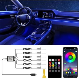 Interior Car LED Lights with Wireless APP/RF Remote Control, RGB 6 in 1 Ambient Lighting Kit with 315 Inches Fiber Optic,16 Million Color Neon Strip Inside Sync to Music,Car Decorations Accessories
