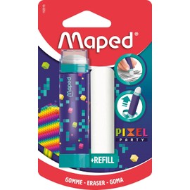 Maped - Pixel Party Tube Eraser - Protected, Efficient and Accurate Eraser - Very Practical Rotary System - PVC and Phthalate Free - Refill Included