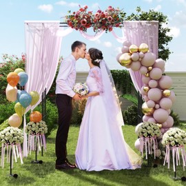 Giantex Metal Garden Arbor with Trellis, 81" Outdoor Arch for Climbing Plants, Heavy-Duty Rust-Resistant Steel Archway with 4 Stakes for Garden, Wedding, Party, and Yard Decoration, Black