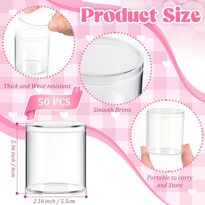 Taiyin 50 Pcs Plastic Acrylic Circle Box with Lid Clear