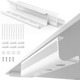 KHAMAL Cable Management Under Desk 26PCS - Cable Management Tray Kit Ventilated Hexagonal Design with Cable Clips, Wire Ties, Cord Holder & Screws for Office, Home - 2 White Sets