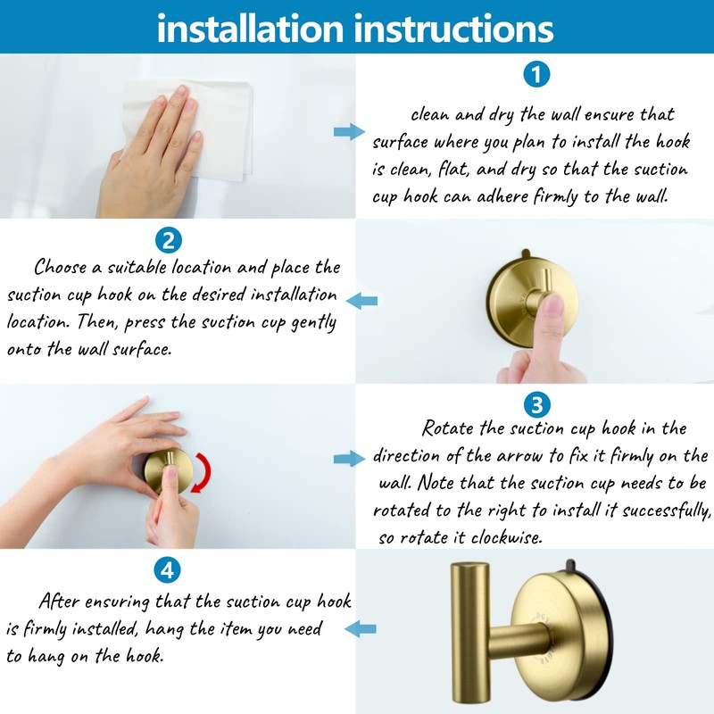 DGYB Large Suction Hooks for Bathrooms - Gold Towel Hooks