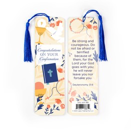 Bible Verse Bookmarks - Confirmation, Deut 31:6 - Christian Bookmark with Tassel, Printed on Durable Card Stock w/Plastic Sleeve, Inspirational Scripture Bookmarks for Women & Men